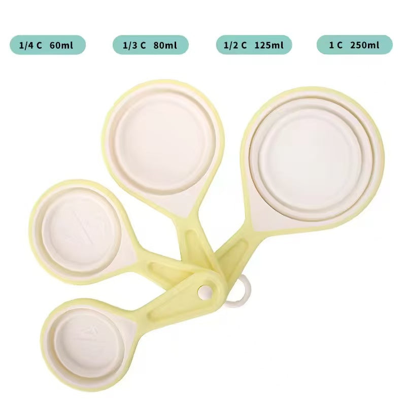Foldable silicone measuring cup and measuring spoon set