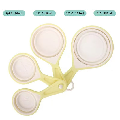 Foldable silicone measuring cup and measuring spoon set