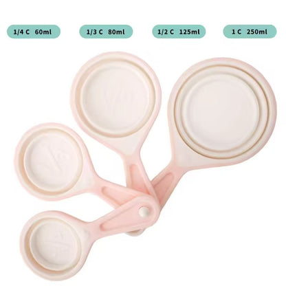 Foldable silicone measuring cup and measuring spoon set