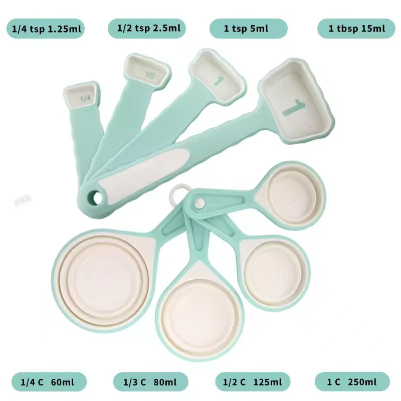 Foldable silicone measuring cup and measuring spoon set