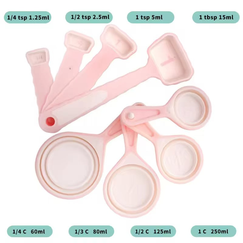 Foldable silicone measuring cup and measuring spoon set
