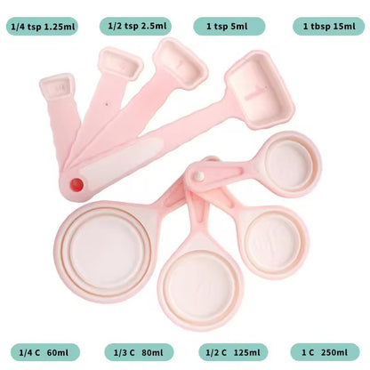 Foldable silicone measuring cup and measuring spoon set