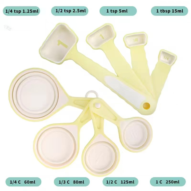 Foldable silicone measuring cup and measuring spoon set