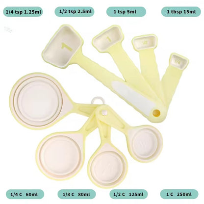 Foldable silicone measuring cup and measuring spoon set