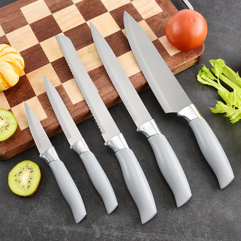 Stainless steel kitchen knife set - 6-piece set with knife holder