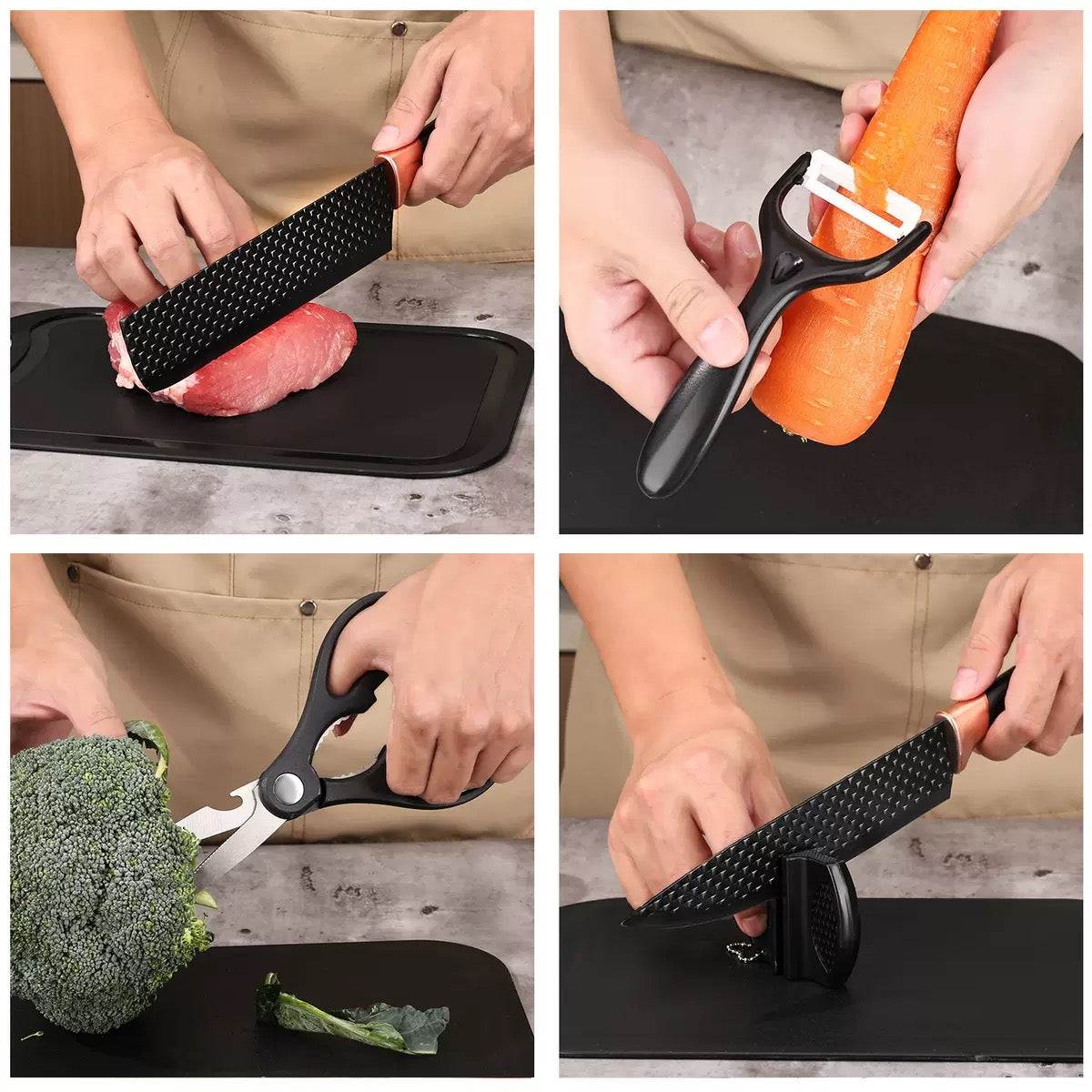 Stainless steel kitchen knife set - 15-piece set