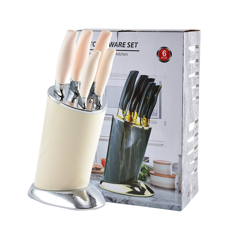 Stainless steel kitchen knife set - 6-piece set with knife holder