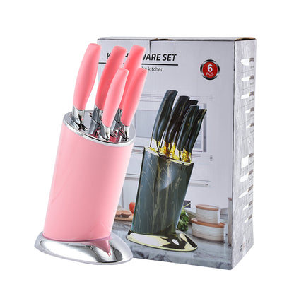 Stainless steel kitchen knife set - 6-piece set with knife holder
