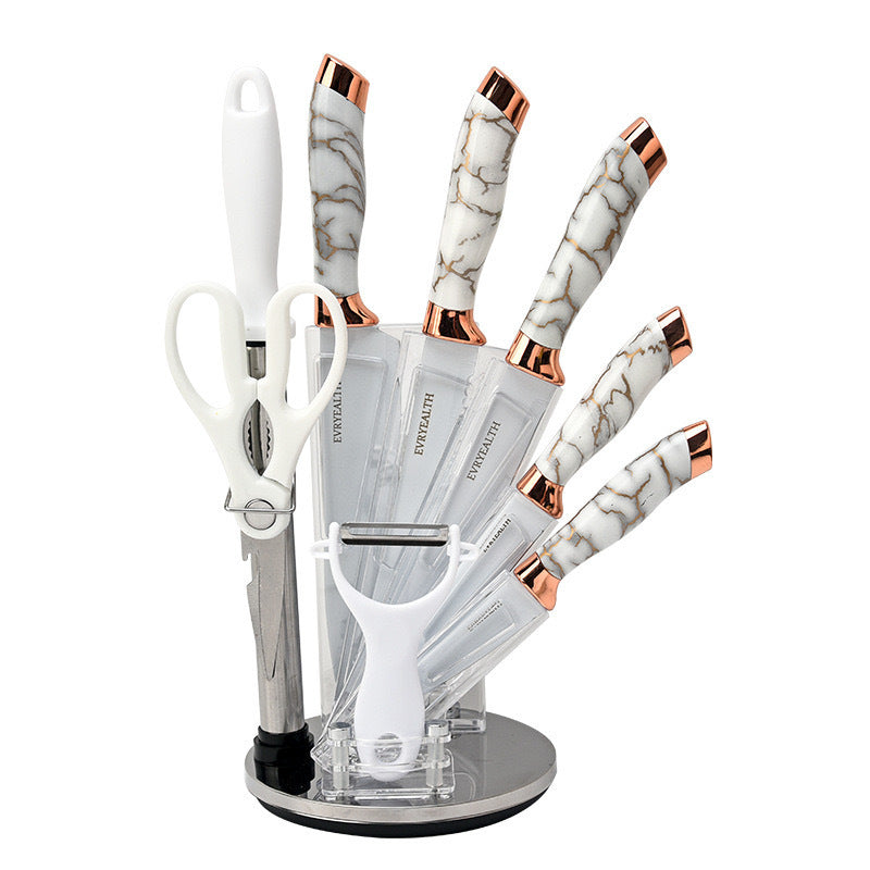 Stainless steel marble-pattern chef's knife set - 9-piece set