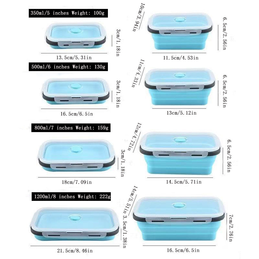 Foldable high-temperature-resistant food-grade silicone food storage container, refrigerator storage box, convenient outdoor packing box