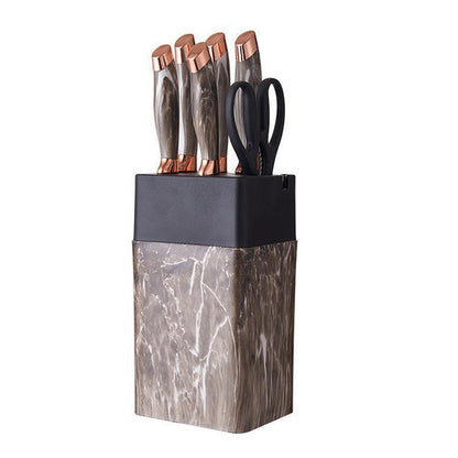 Marble-patterned stainless steel kitchen knife set - 7-piece set