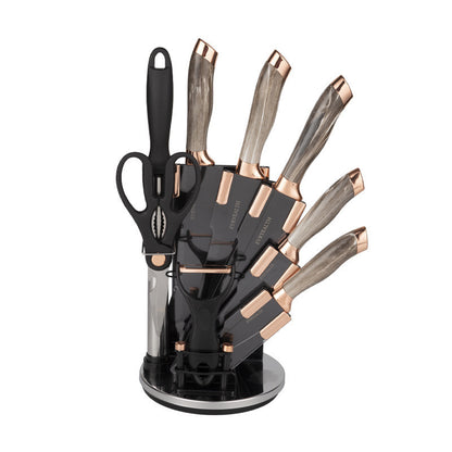 Stainless steel marble-pattern chef's knife set - 9-piece set