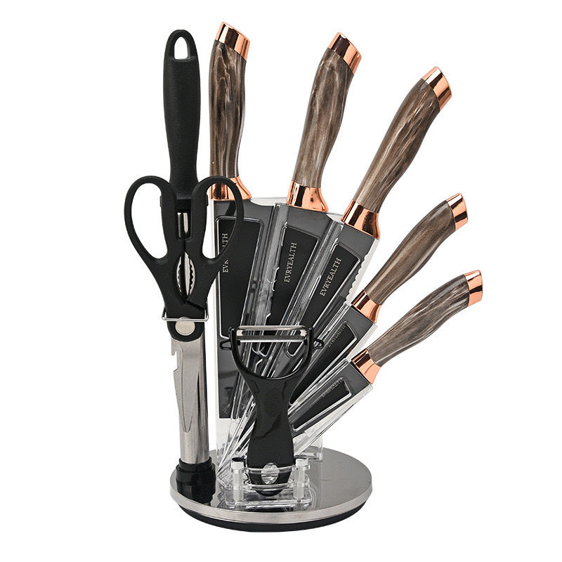 Stainless steel marble-pattern chef's knife set - 9-piece set