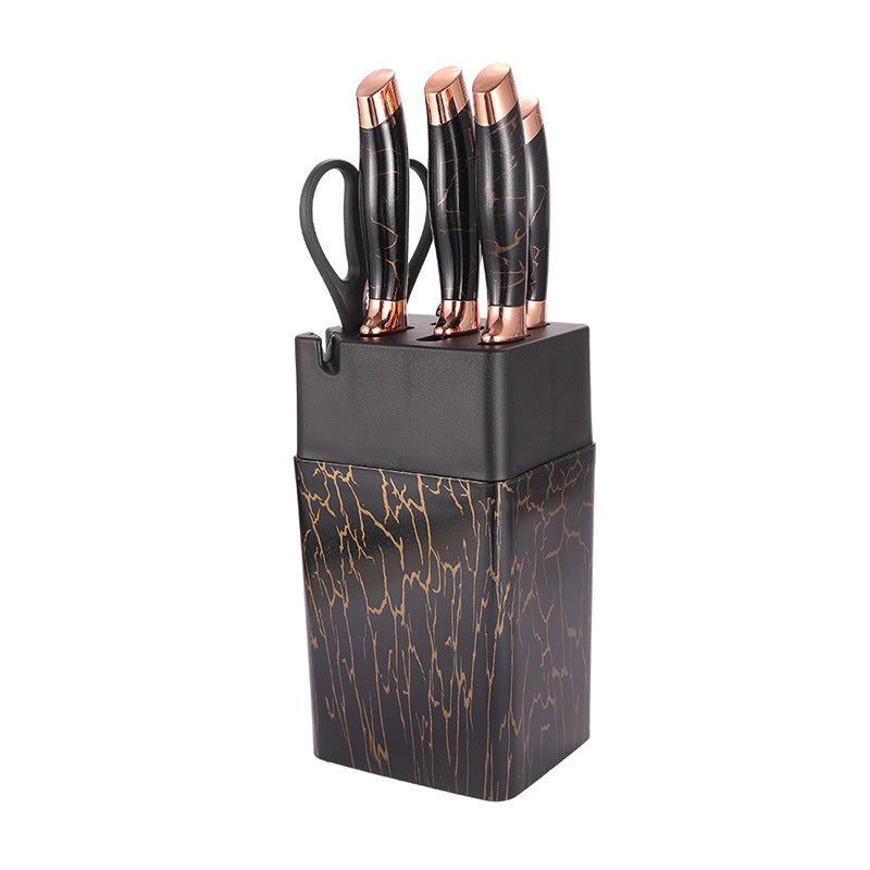 Marble-patterned stainless steel kitchen knife set - 7-piece set