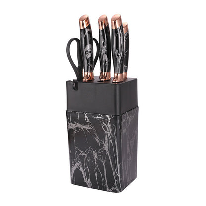 Marble-patterned stainless steel kitchen knife set - 7-piece set