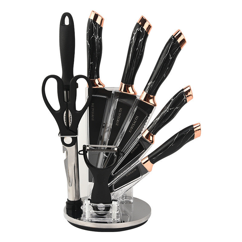 Stainless steel marble-pattern chef's knife set - 9-piece set